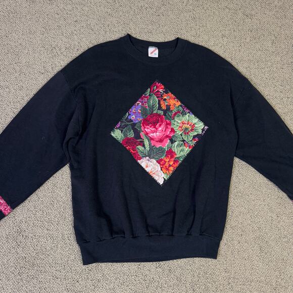 Jerzees Vintage Floral Crewneck Pullover Sweatshirt US Women's XL - Picture 4 of 6